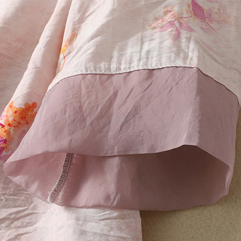 Buddha Stones 夏物ヴィンテージ唐草風刺繍花柄Vネック七分袖Tシャツ - image 7