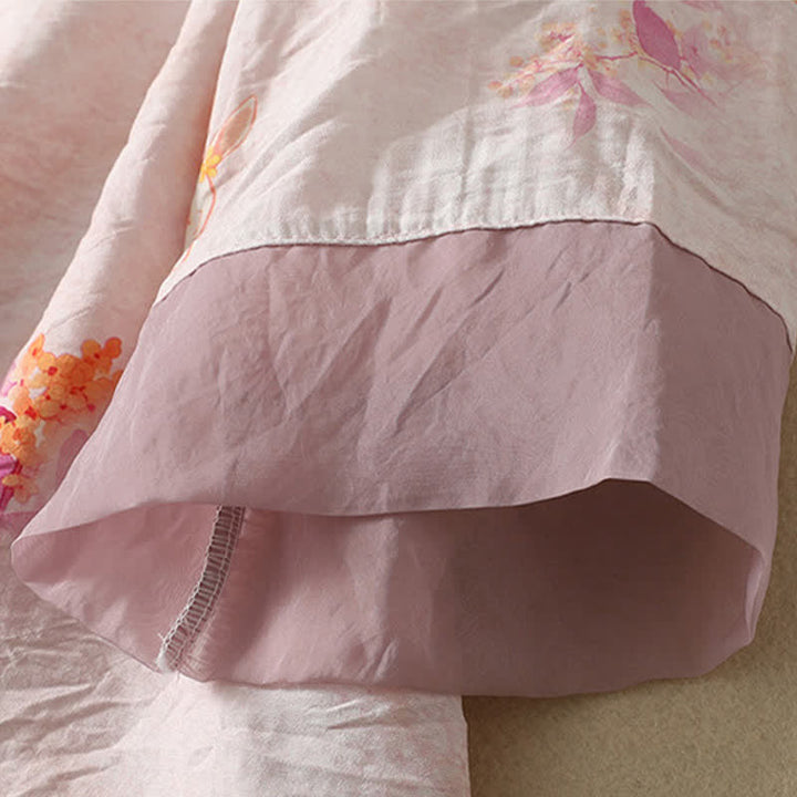 Buddha Stones 夏物ヴィンテージ唐草風刺繍花柄Vネック七分袖Tシャツ - image 7