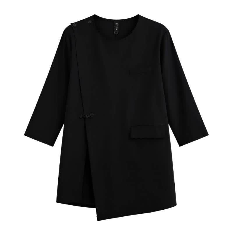 Buddha Stones 夏物 タンスタイル サイドスリット パンコウ 無地 クルーネック レディース 長袖 Tシャツ ポケット付き - image 17