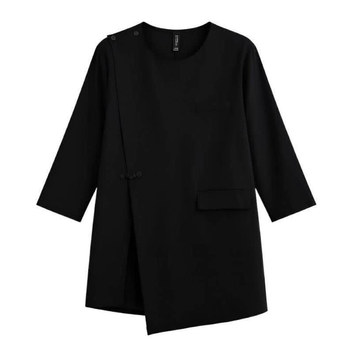 Buddha Stones 夏物 タンスタイル サイドスリット パンコウ 無地 クルーネック レディース 長袖 Tシャツ ポケット付き - image 17