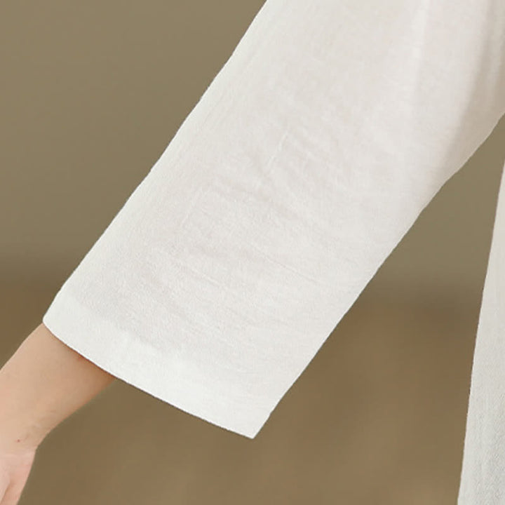 Buddha Stones 夏物 タンスタイル サイドスリット パンコウ 無地 クルーネック レディース 長袖 Tシャツ ポケット付き - image 10