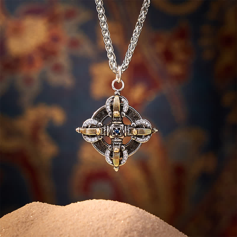 Buddha Stones 銅メッキに銀の十字架ヴァジュラペンダントをあしらったネックレス - image 1