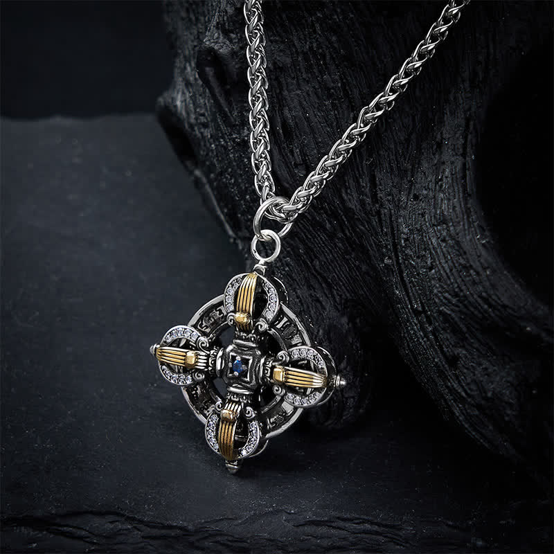 Buddha Stones 銅メッキに銀の十字架ヴァジュラペンダントをあしらったネックレス - image 4