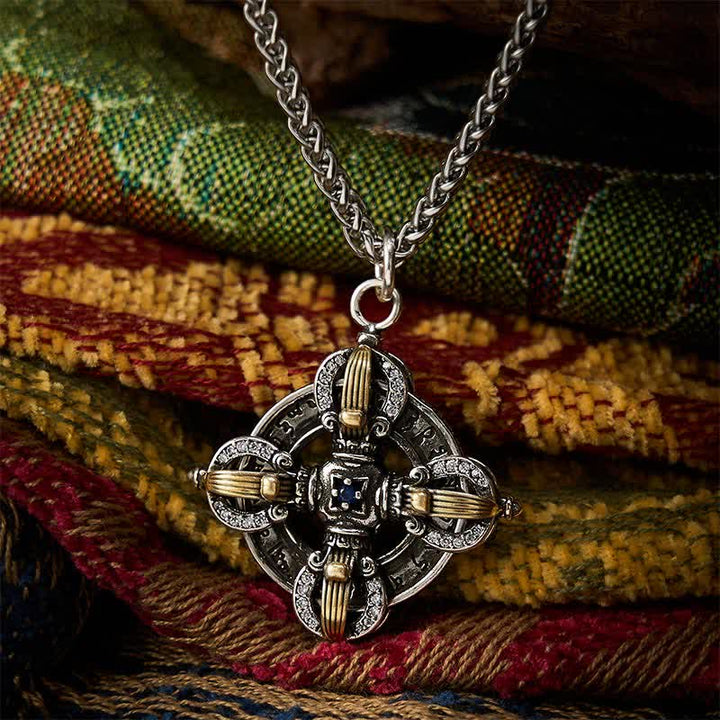 Buddha Stones 銅メッキに銀の十字架ヴァジュラペンダントをあしらったネックレス - 銅（癒し♥富） - image 0