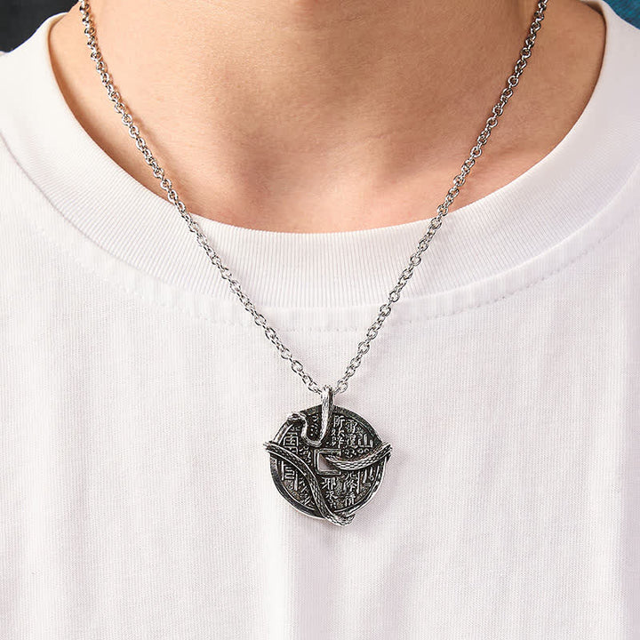 Buddha Stones 銅メッキの銀色の山の幽霊がお金を使う蛇が銅貨に巻き付いたネックレス - image 5