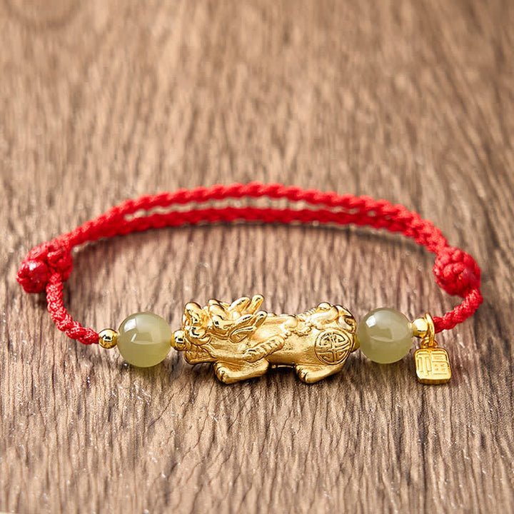 Buddha Stones 銅製貔貅（ひきゅうふ）文字幸運の赤紐ブレスレット - image 3