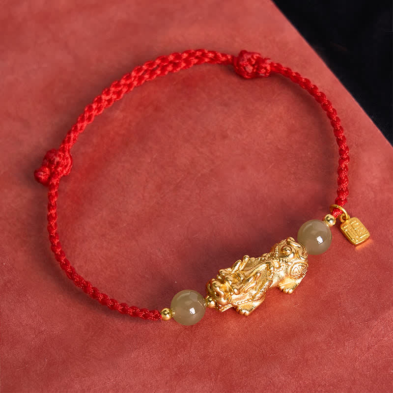 Buddha Stones 銅製貔貅（ひきゅうふ）文字幸運の赤紐ブレスレット - image 4