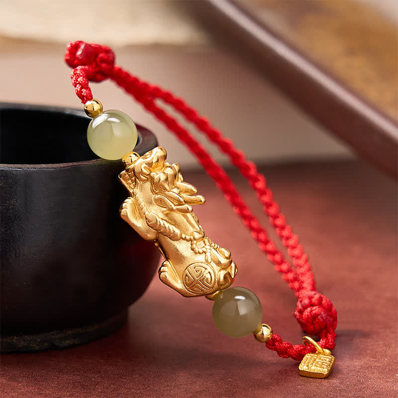 Buddha Stones 銅製貔貅（ひきゅうふ）文字幸運の赤紐ブレスレット - 赤紐（守護♥幸運） - image 0