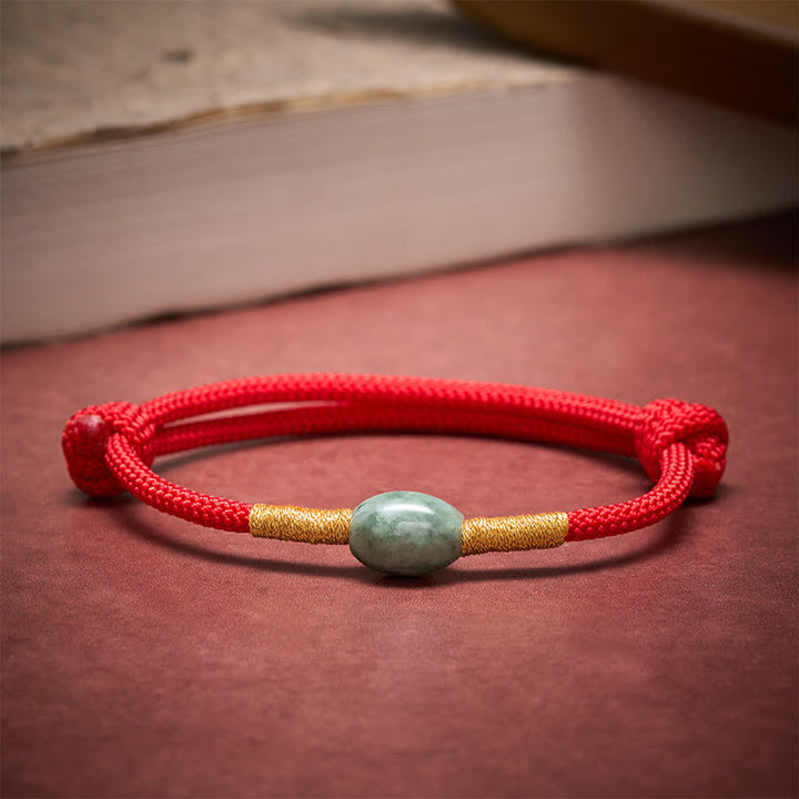 Buddha Stones 翡翠ビーズと赤紐の守護ブレスレット - image 1
