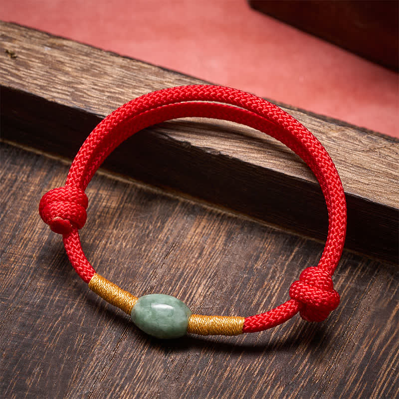 Buddha Stones 翡翠ビーズと赤紐の守護ブレスレット - 赤紐 - image 0