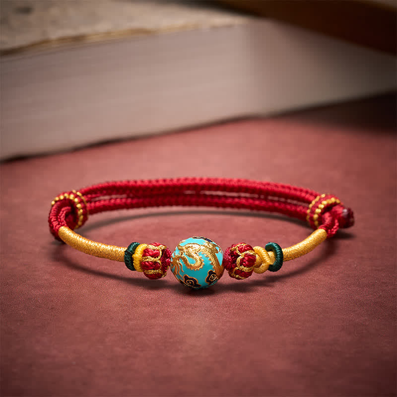 Buddha Stones 銅製ドラゴンビーズと赤紐を使った丈夫な編み込みブレスレット - image 12