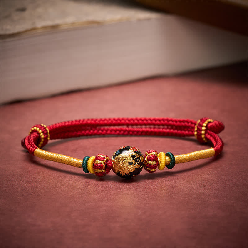 Buddha Stones 銅製ドラゴンビーズと赤紐を使った丈夫な編み込みブレスレット - image 2