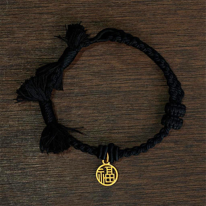 Buddha Stones 銅蓮の赤紐の新しい始まりのブレスレット - 黒色の紐（手首周り：14～17cm） - FU文字 - image 17