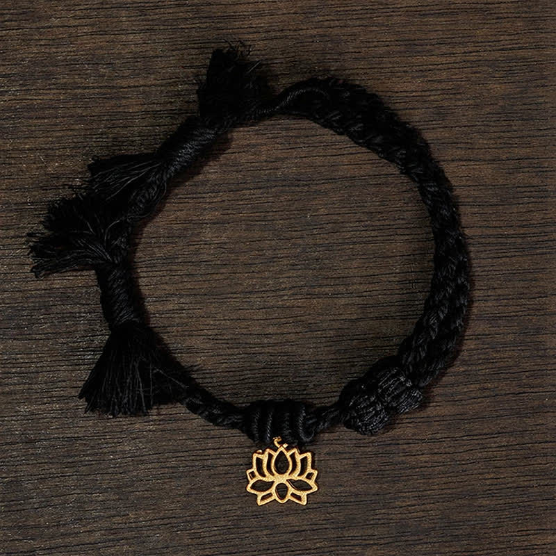 Buddha Stones 銅蓮の赤紐の新しい始まりのブレスレット - 黒色の紐（手首周り：14～17cm） - 蓮 - image 15