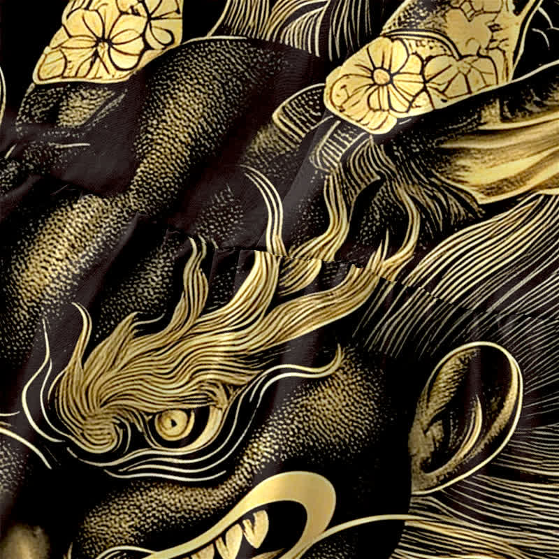 Buddha Stones 夏物カジュアル オリエンタルドラゴン雲柄 レディース ノースリーブ ミディ丈ワンピース ポケット付き - image 1