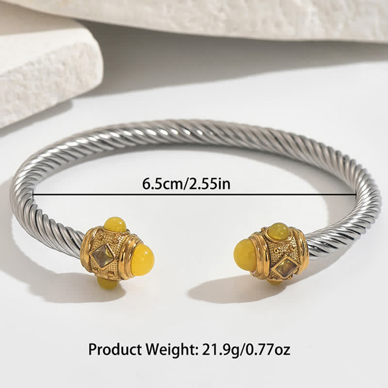 Buddha Stones ステンレススチール製スパイラルエナジーツートーンカフブレスレット - image 9