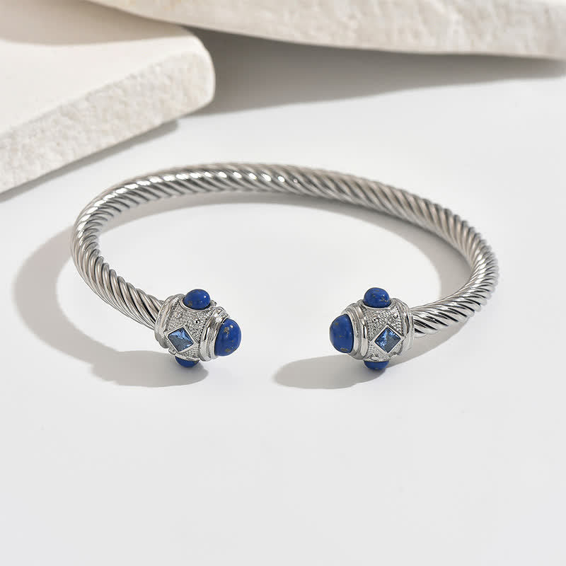 Buddha Stones ステンレススチール製スパイラルエナジーツートーンカフブレスレット - シルバー（ブルーの宝石アクセント） - image 12