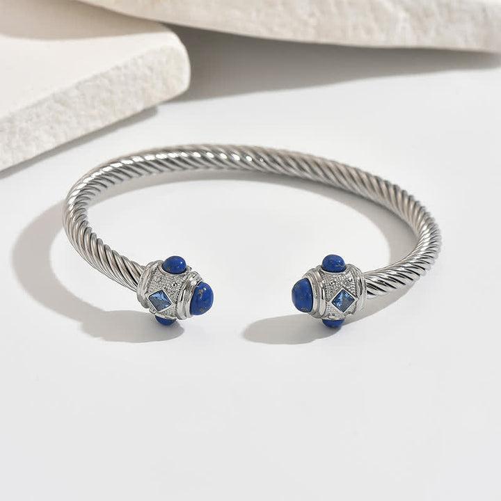 Buddha Stones ステンレススチール製スパイラルエナジーツートーンカフブレスレット - シルバー（ブルーの宝石アクセント） - image 12