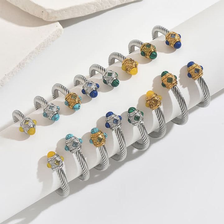 Buddha Stones ステンレススチール製スパイラルエナジーツートーンカフブレスレット - image 3