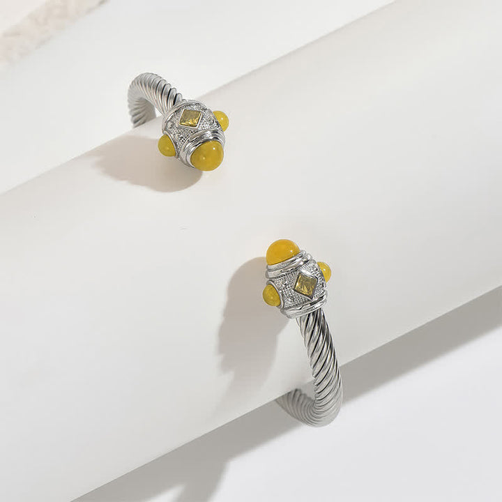 Buddha Stones ステンレススチール製スパイラルエナジーツートーンカフブレスレット - シルバー（イエロージェムアクセント） - image 13