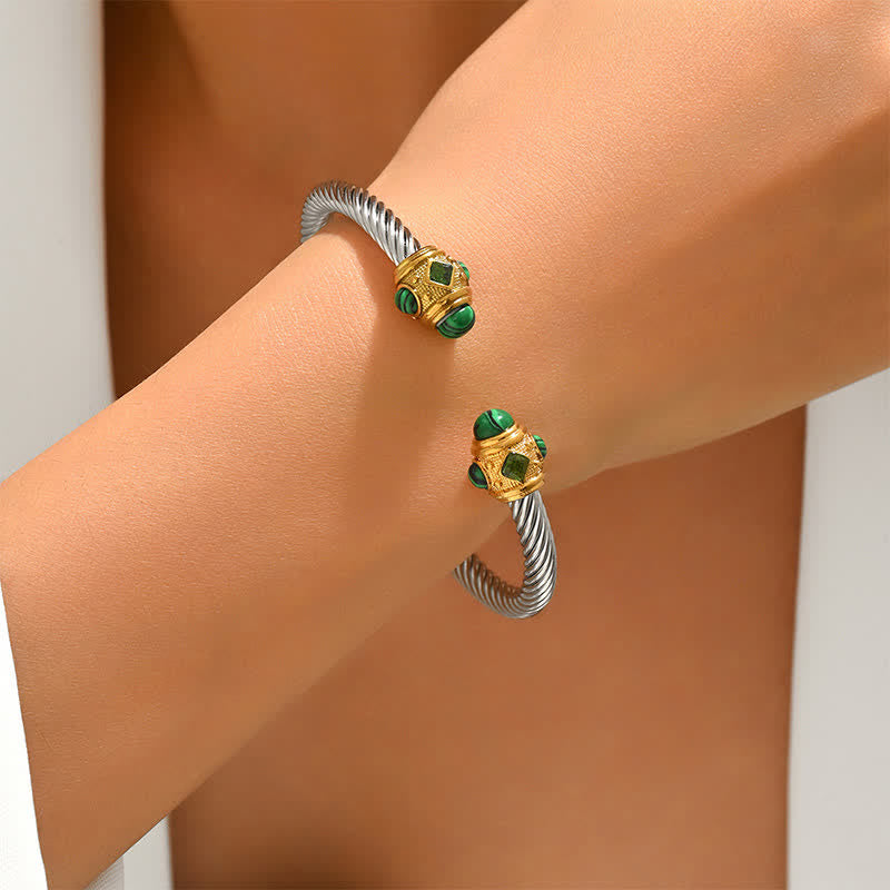 Buddha Stones ステンレススチール製スパイラルエナジーツートーンカフブレスレット - image 2