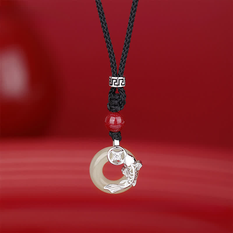 Buddha Stones 翡翠鯉の成就をモチーフにした編み込み円形中国風ネックレス - 和田玉（豊かさ♥幸運） - シルバー（純粋さ♥直感） - image 11