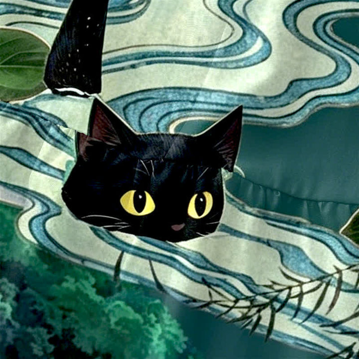 Buddha Stones 夏用カジュアルロータス黒猫柄レディースサマーノースリーブミディドレス（ポケット付き） - image 1