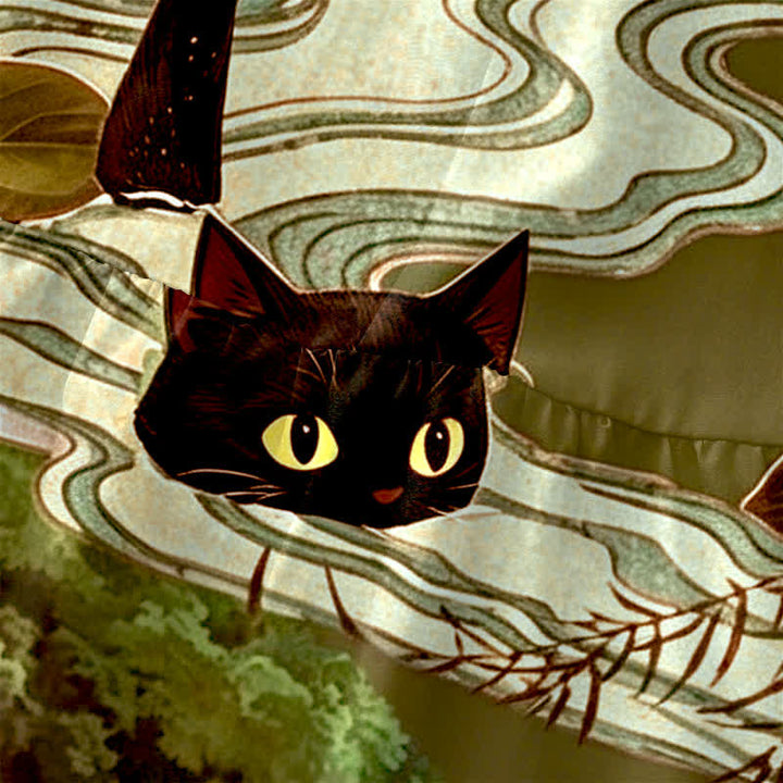 Buddha Stones 夏用カジュアルロータス黒猫柄レディースサマーノースリーブミディドレス（ポケット付き） - image 5