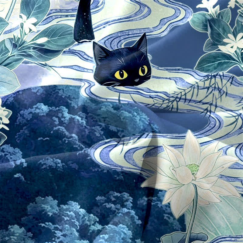 Buddha Stones 夏用カジュアルロータス黒猫柄レディースサマーノースリーブミディドレス（ポケット付き） - image 11