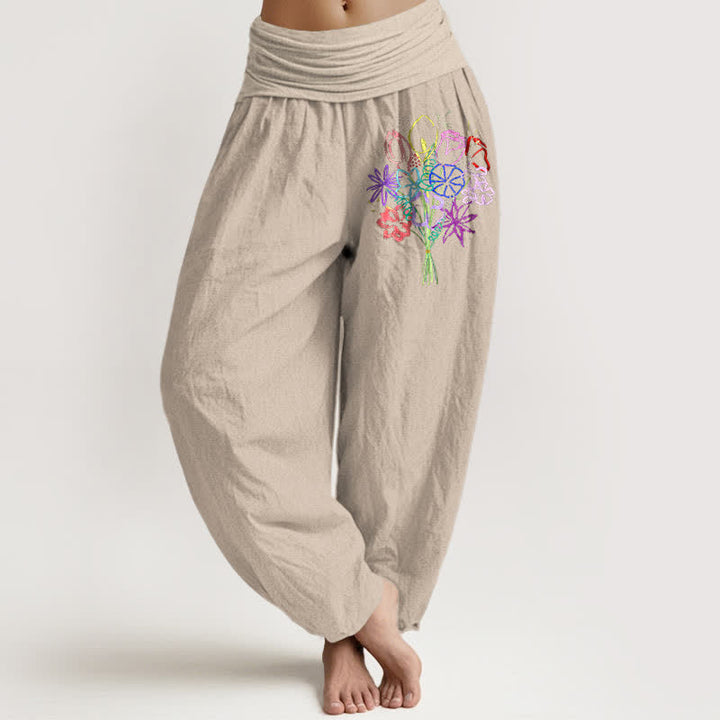 Buddha Stones 純綿花柄ブーケ模様 レディース ゴムウエスト ハーレムパンツ - タン - US16、 UK/AU20、 EU48 (3XL) - image 14
