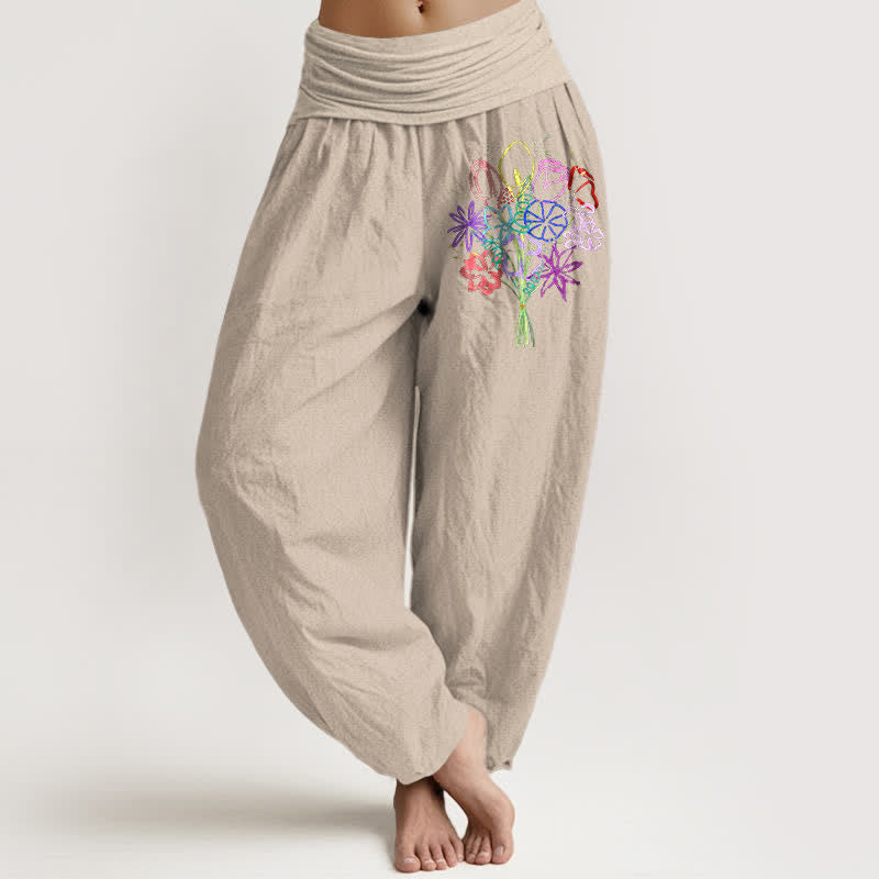 Buddha Stones 純綿花柄ブーケ模様 レディース ゴムウエスト ハーレムパンツ - タン - US16、 UK/AU20、 EU48 (3XL) - image 14