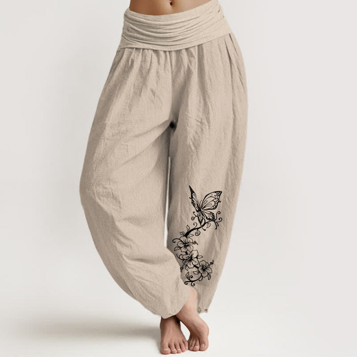 Buddha Stones 純綿素材の蝶と花柄柄のレディースゴムウエストハーレムパンツ - タン - US16、 UK/AU20、 EU48 (3XL) - image 14