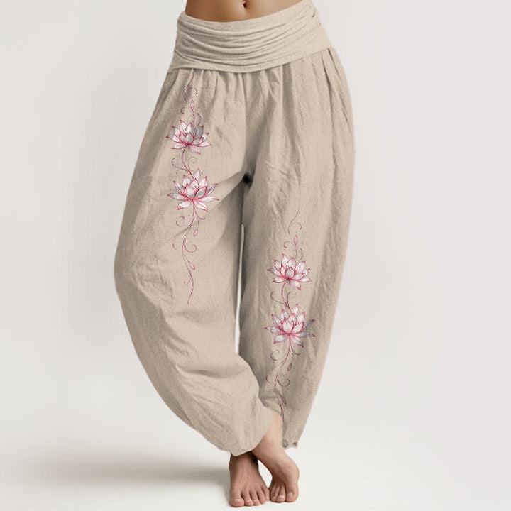 Buddha Stones 純綿蓮の花柄レディースゴムウエストハーレムパンツ - タン - US16、 UK/AU20、 EU48 (3XL) - image 14