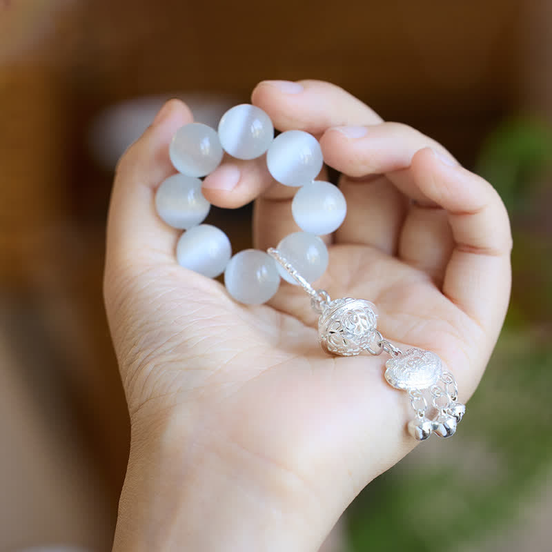 Buddha Stones 白いキャッツアイの鈴　如意運を高める触覚瞑想ビーズ装飾品 - image 2