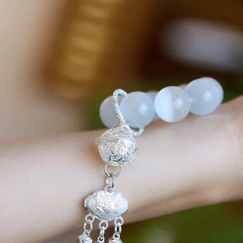 Buddha Stones 白いキャッツアイの鈴　如意運を高める触覚瞑想ビーズ装飾品 - image 5