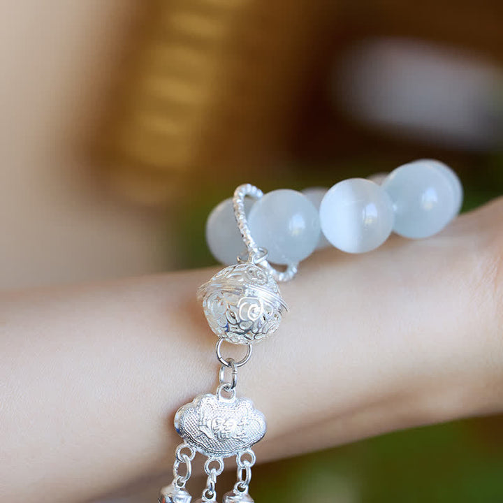 Buddha Stones 白いキャッツアイの鈴　如意運を高める触覚瞑想ビーズ装飾品 - image 5