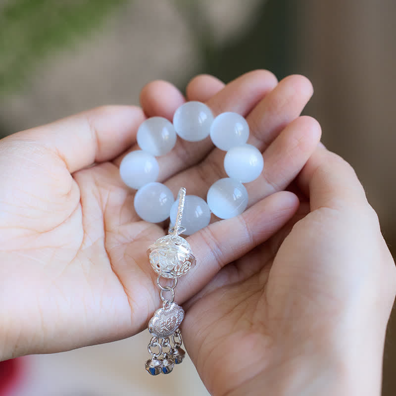 Buddha Stones 白いキャッツアイの鈴　如意運を高める触覚瞑想ビーズ装飾品 - image 3