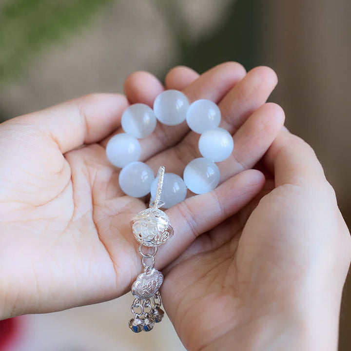 Buddha Stones 白いキャッツアイの鈴　如意運を高める触覚瞑想ビーズ装飾品 - image 3