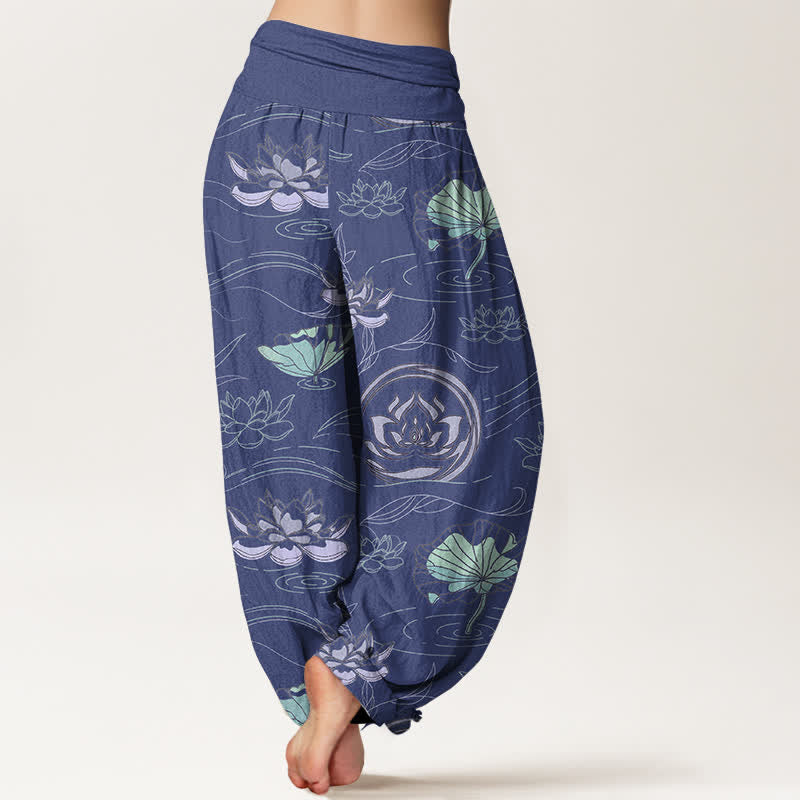 Buddha Stones コットンロータスリップル柄 レディース ゴムウエスト ハーレムパンツ - image 1