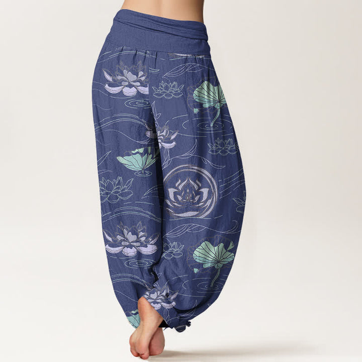 Buddha Stones コットンロータスリップル柄 レディース ゴムウエスト ハーレムパンツ - image 1