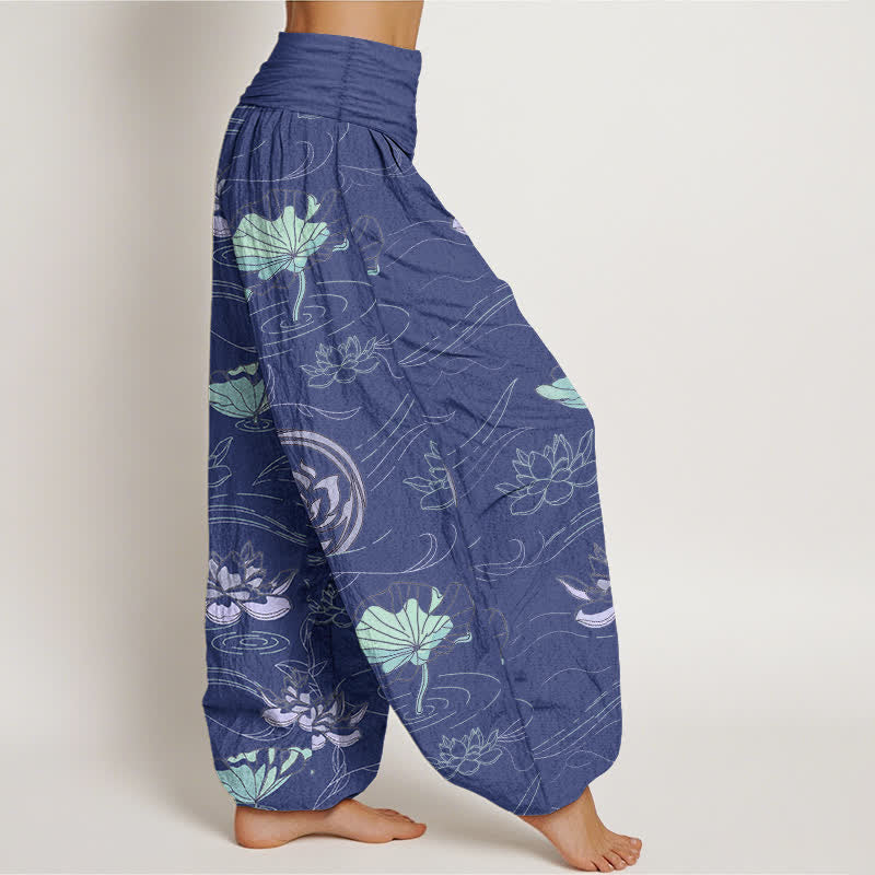 Buddha Stones コットンロータスリップル柄 レディース ゴムウエスト ハーレムパンツ - image 2