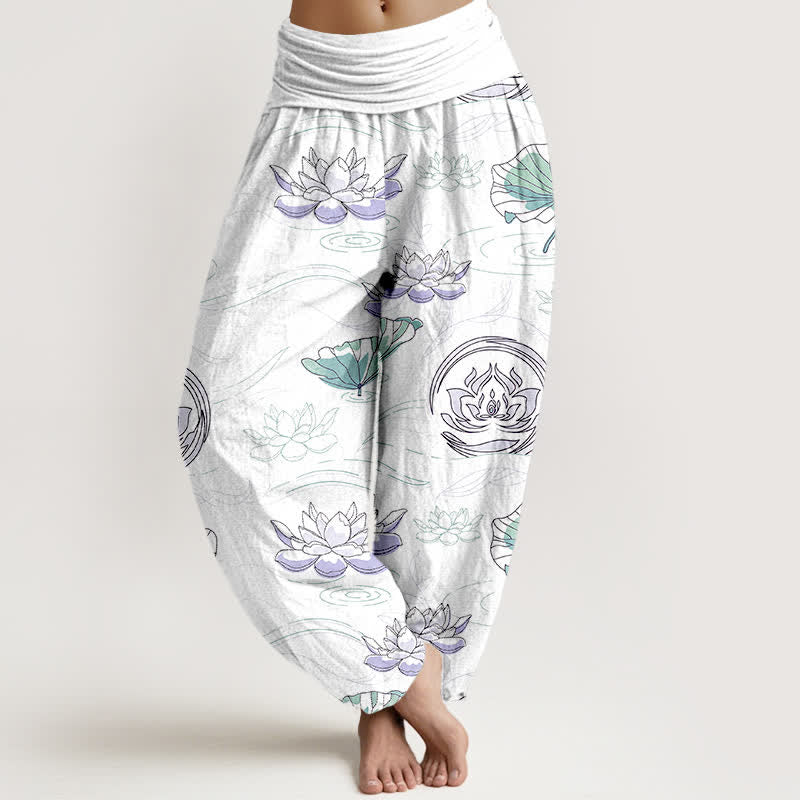 Buddha Stones コットンロータスリップル柄 レディース ゴムウエスト ハーレムパンツ - 白 - US16、 UK/AU20、 EU48 (3XL) - image 8