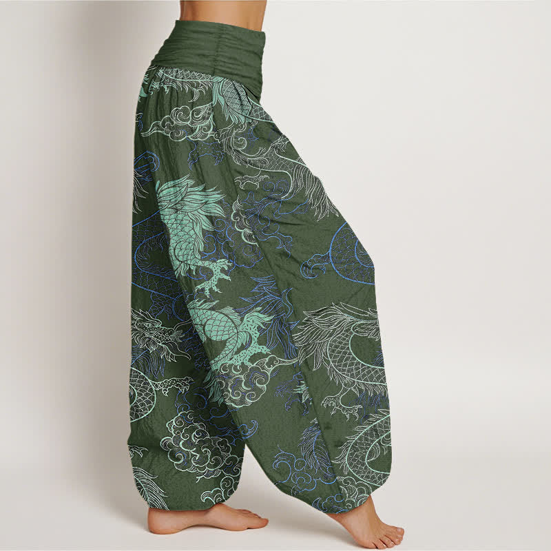 Buddha Stones コットン素材、青龍柄、ウエストゴム仕様のレディースハーレムパンツ - image 7