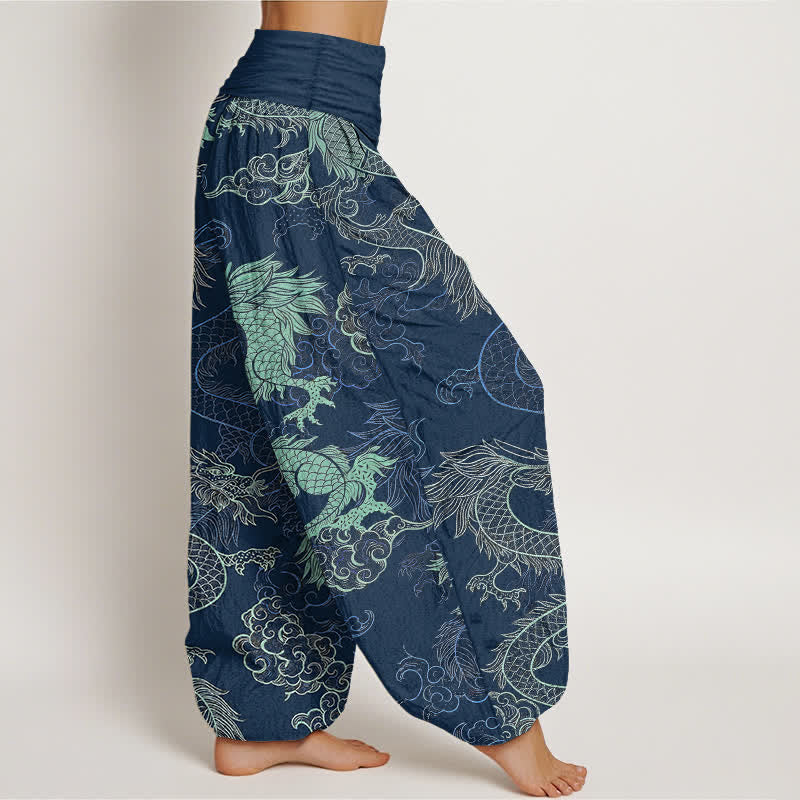 Buddha Stones コットン素材、青龍柄、ウエストゴム仕様のレディースハーレムパンツ - image 10