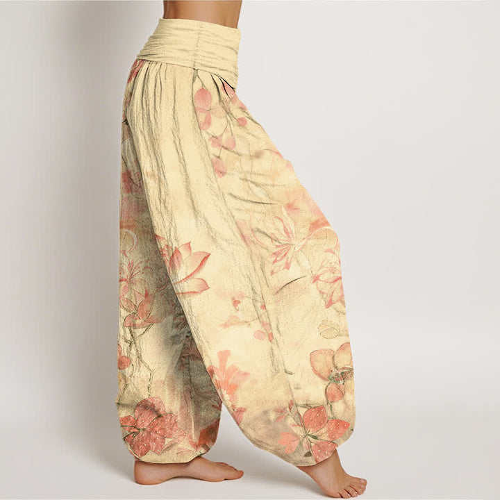 Buddha Stones コットン素材の蓮の花とトンボ柄のレディース用ゴムウエストハーレムパンツ - image 10