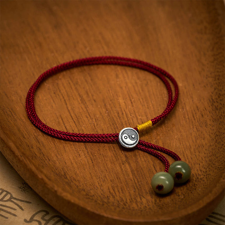 Buddha Stones 925スターリングシルバー製ハンドメイドラウンド陰陽保護ヴィンテージ編み込み赤紐ブレスレット - image 2