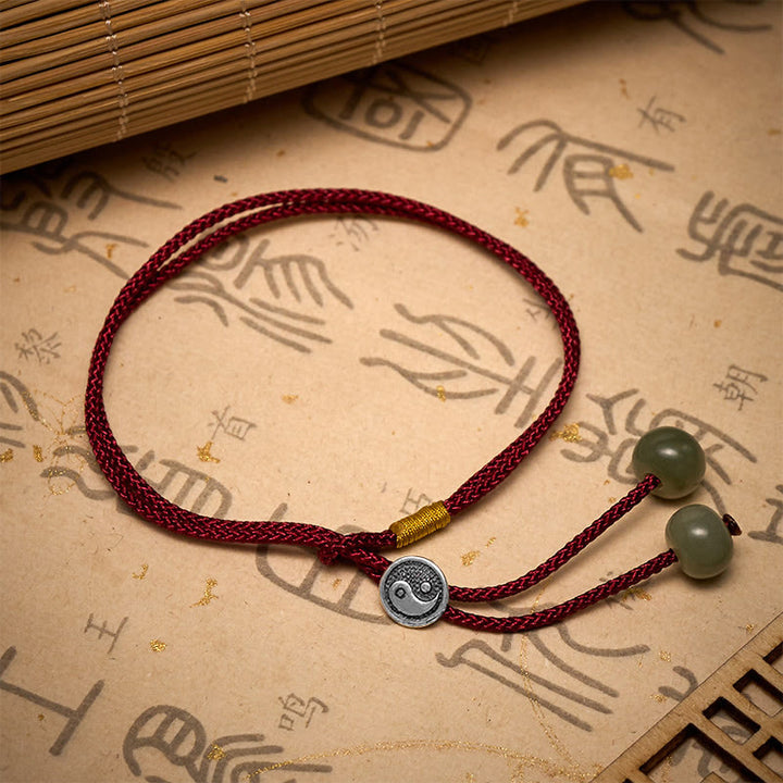 Buddha Stones 925スターリングシルバー製ハンドメイドラウンド陰陽保護ヴィンテージ編み込み赤紐ブレスレット - image 4