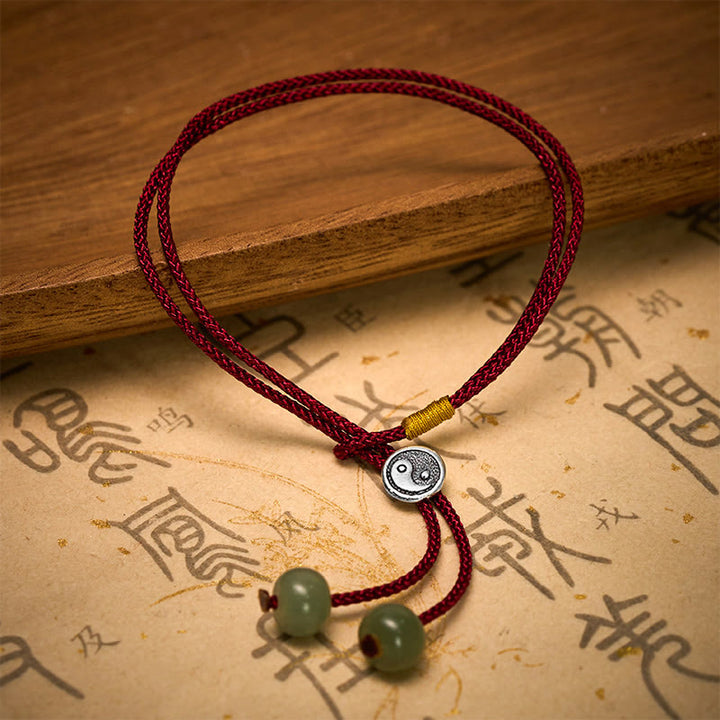Buddha Stones 925スターリングシルバー製ハンドメイドラウンド陰陽保護ヴィンテージ編み込み赤紐ブレスレット - image 3