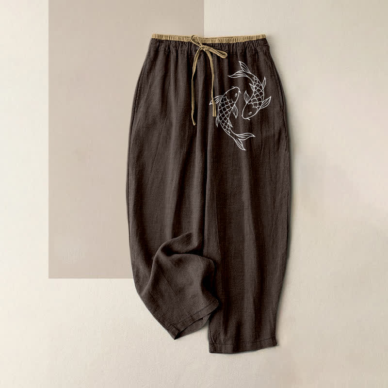 Buddha Stones 純綿素材、鯉入り、ポケット付きレディースパンツ - サドルブラウン - US16、 UK/AU20、 EU48 (3XL) - image 8