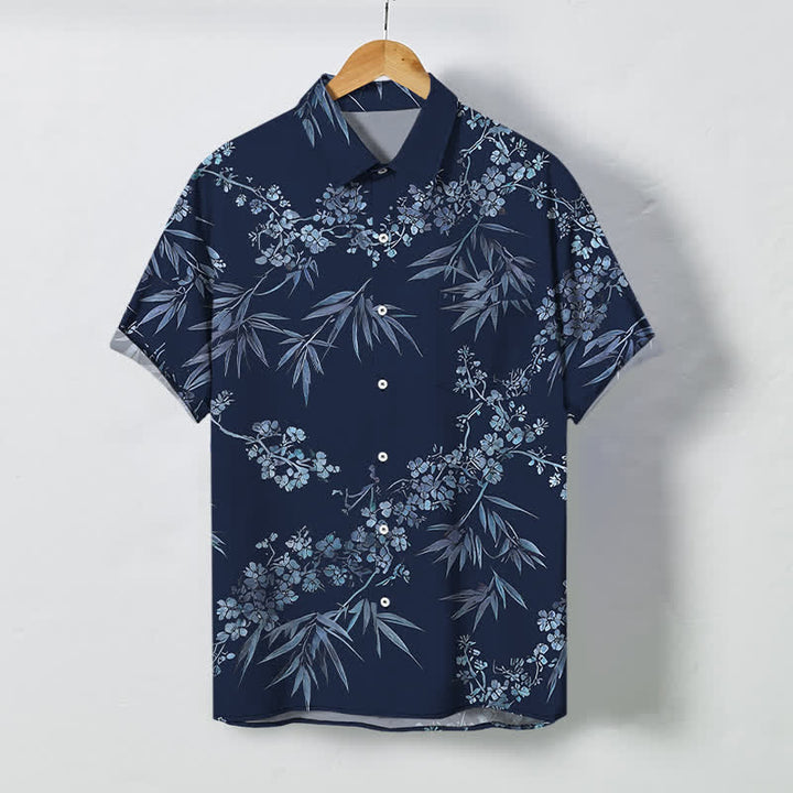 Buddha Stones 竹と梅の花柄ボタン付き通気性メンズ半袖シャツ - 海軍 - US/UK/AU48、 EU58 (4XL) - image 10